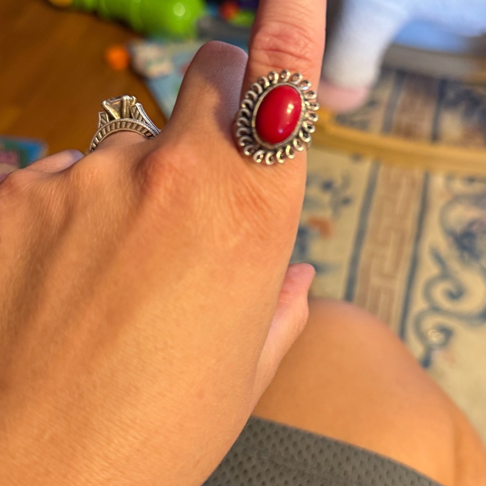 Red Oval Statement Ring - image 4